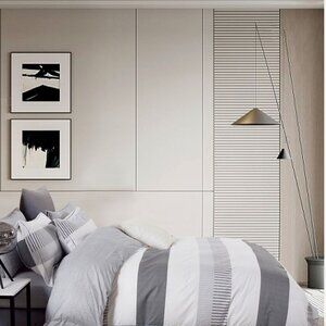 Reversible Comforter Set Gray White Striped‎ Modern Minimalist Contemporary